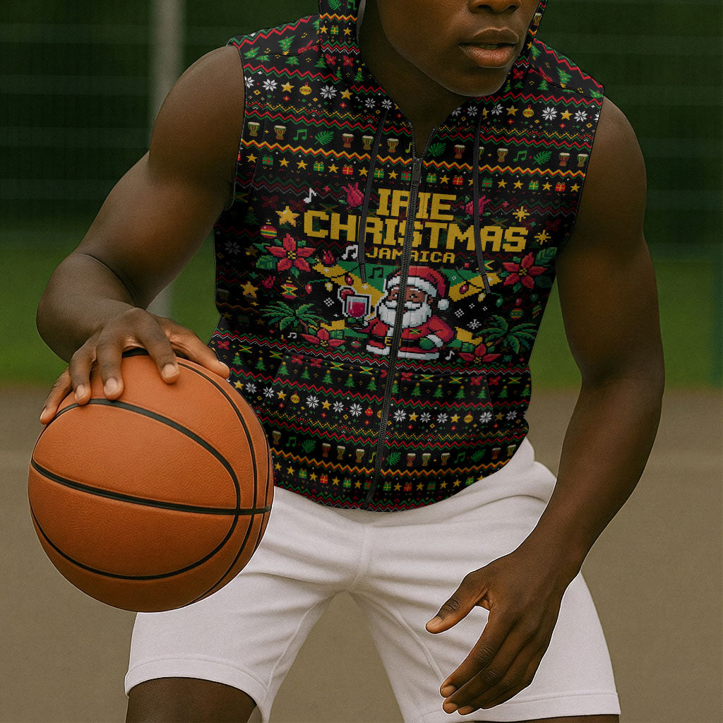 Jamaica Christmas Irie Sleeveless Zip Hoodie Jamaican Santa Flag Reggae Vibes
