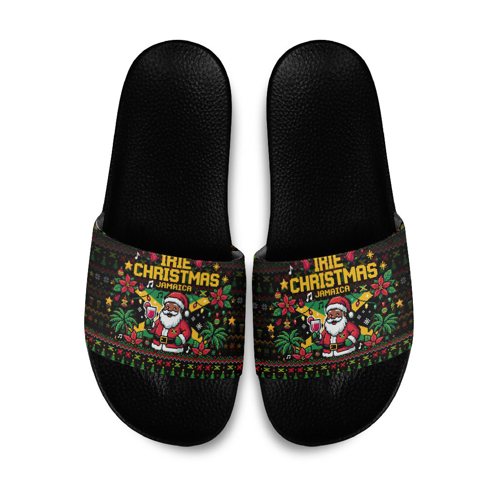 Jamaica Christmas Irie Slide Sandals Jamaican Santa Flag Reggae Vibes