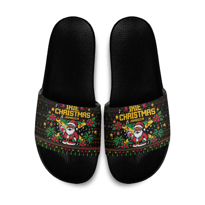Jamaica Christmas Irie Slide Sandals Jamaican Santa Flag Reggae Vibes