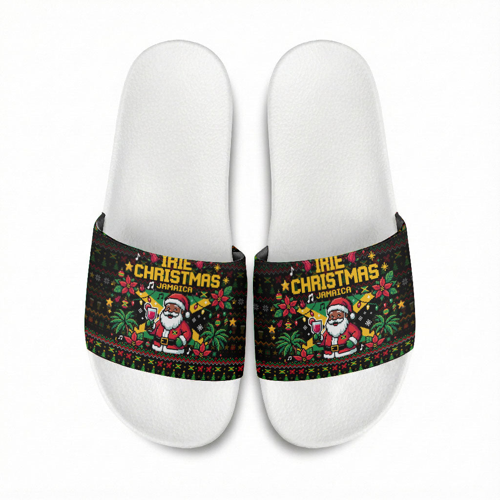 Jamaica Christmas Irie Slide Sandals Jamaican Santa Flag Reggae Vibes