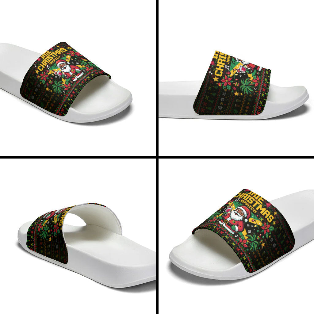Jamaica Christmas Irie Slide Sandals Jamaican Santa Flag Reggae Vibes