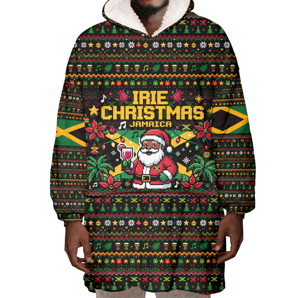 Jamaica Christmas Irie Wearable Blanket Hoodie Jamaican Santa Flag Reggae Vibes