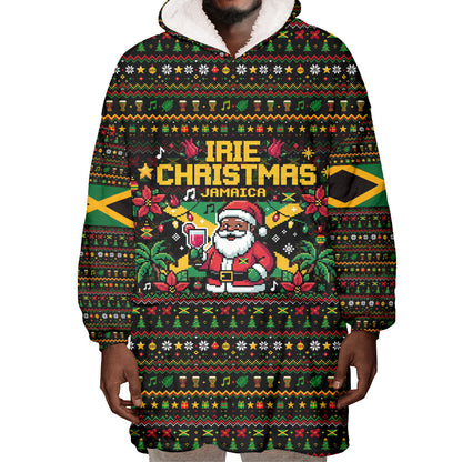 Jamaica Christmas Irie Wearable Blanket Hoodie Jamaican Santa Flag Reggae Vibes