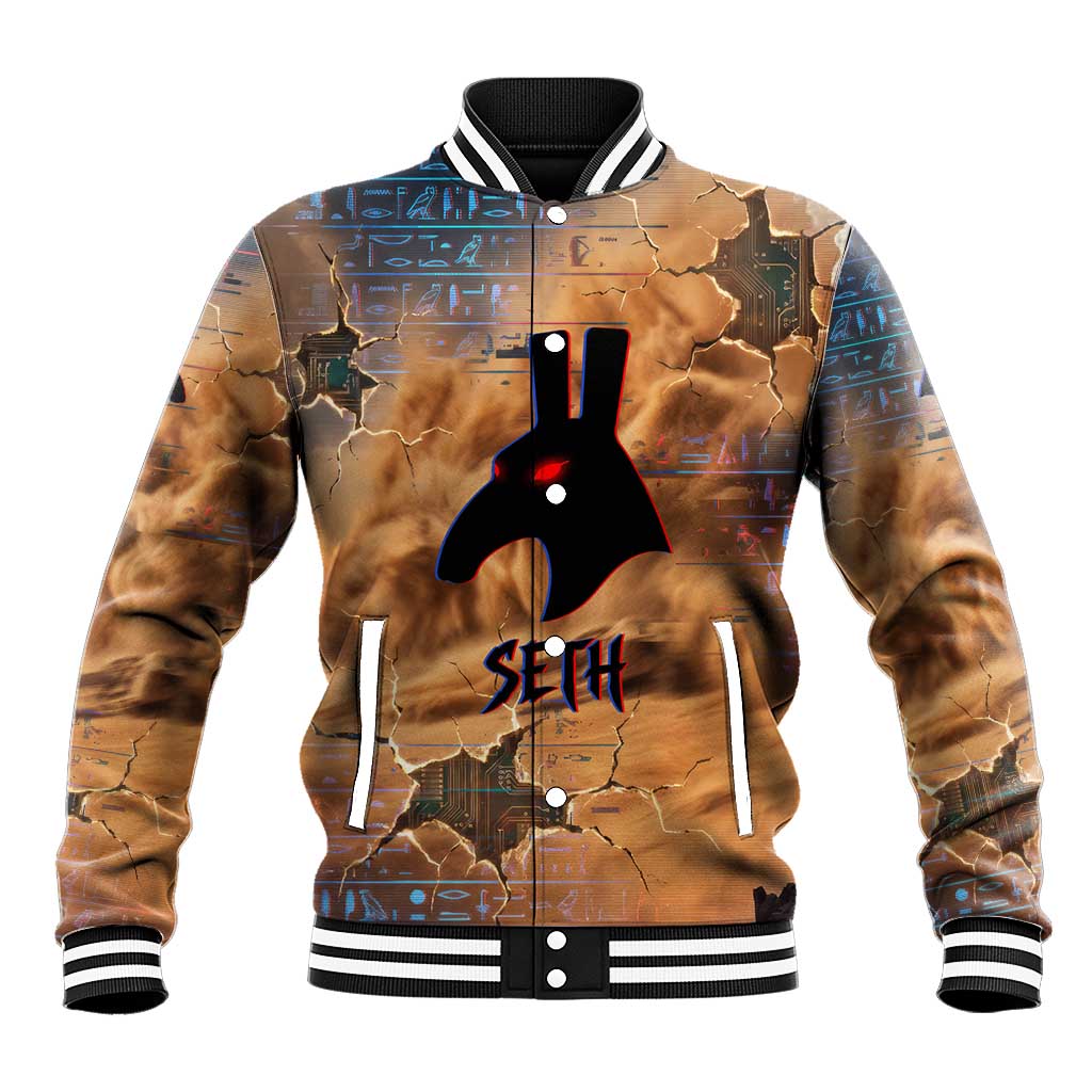 Seth Serpent Baseball Jacket Sandstorm Egyptian Chaos God in Ancient Desert Tones