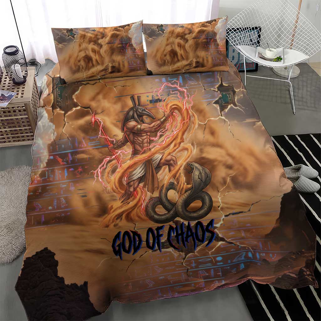Seth Serpent Bedding Set Sandstorm Egyptian Chaos God in Ancient Desert Tones