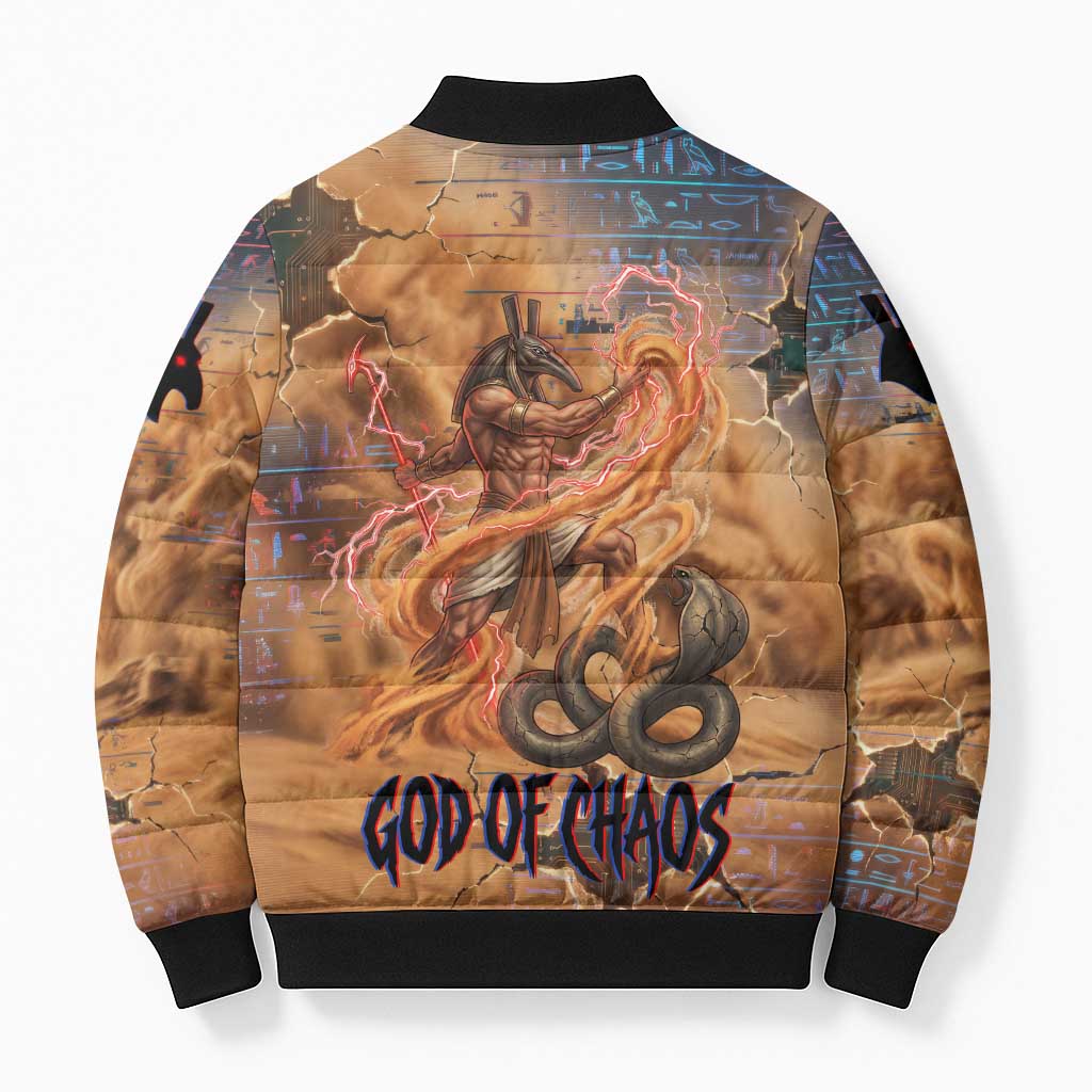 Seth Serpent Bomber Puffer Jacket Sandstorm Egyptian Chaos God in Ancient Desert Tones