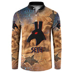 Seth Serpent Button Sweatshirt Sandstorm Egyptian Chaos God in Ancient Desert Tones