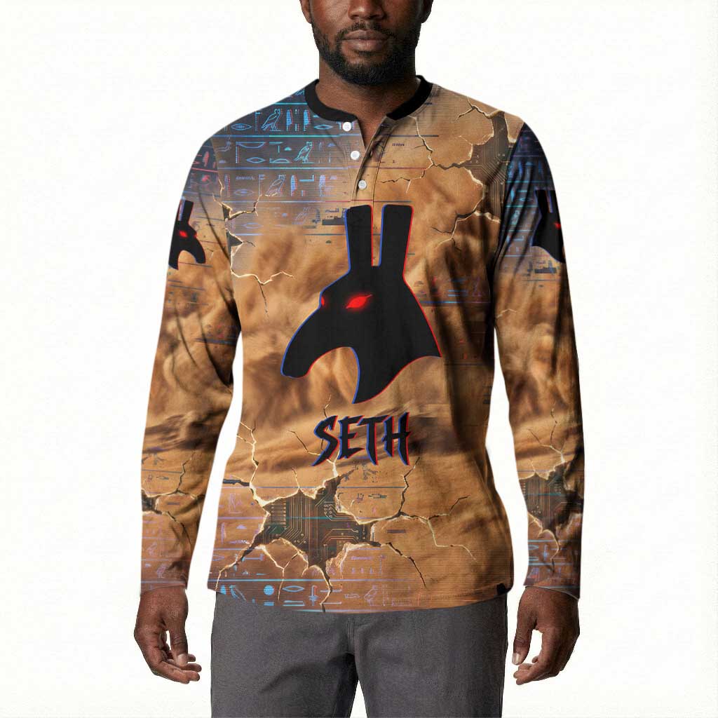 Seth Serpent Button Sweatshirt Sandstorm Egyptian Chaos God in Ancient Desert Tones