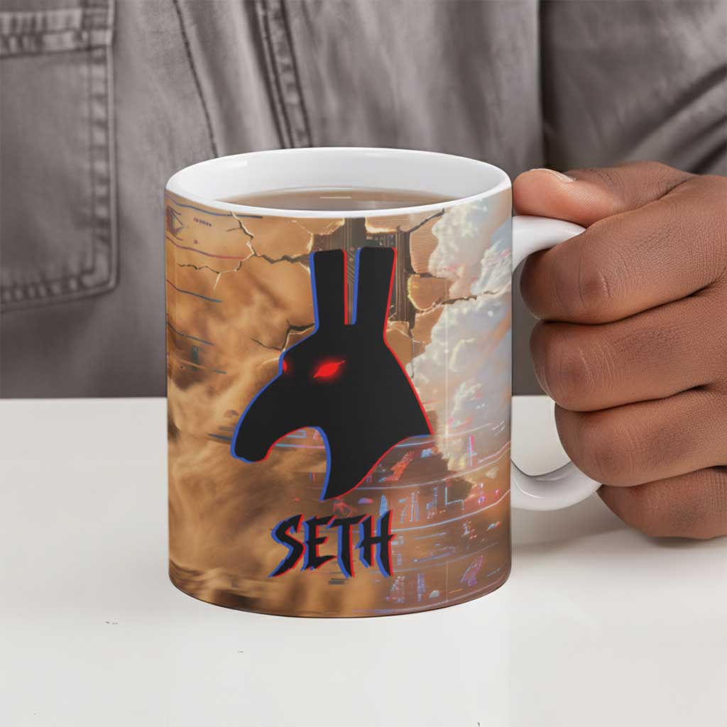 Seth Serpent Ceramic Mug Sandstorm Egyptian Chaos God in Ancient Desert Tones