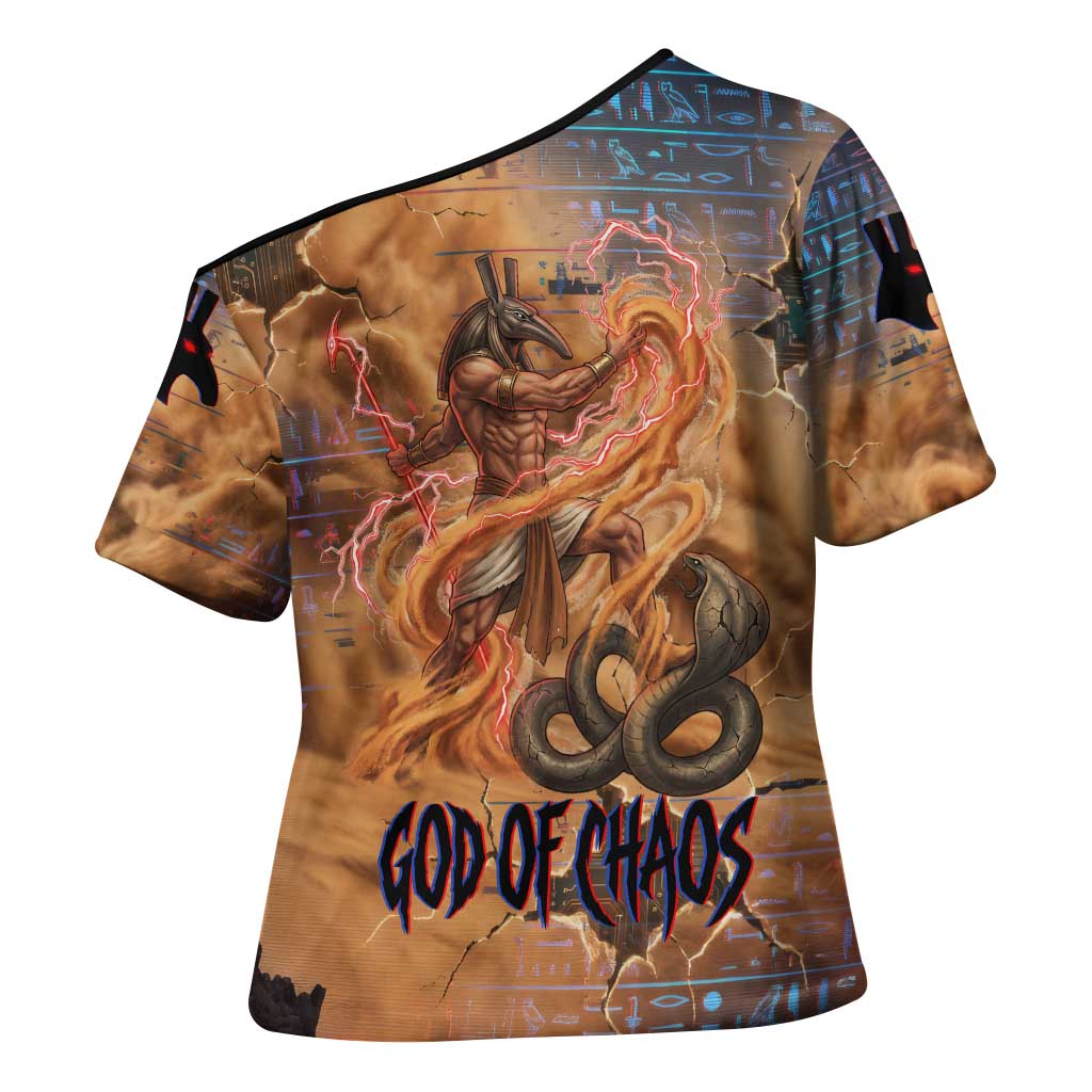 Seth Serpent Cross Shoulder Shirt Sandstorm Egyptian Chaos God in Ancient Desert Tones