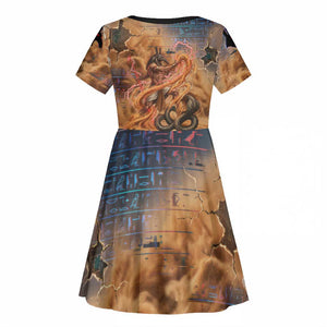Seth Serpent Kid Short Sleeve Dress Sandstorm Egyptian Chaos God in Ancient Desert Tones
