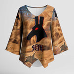 Seth Serpent Kimono Sleeve Blouse Sandstorm Egyptian Chaos God in Ancient Desert Tones
