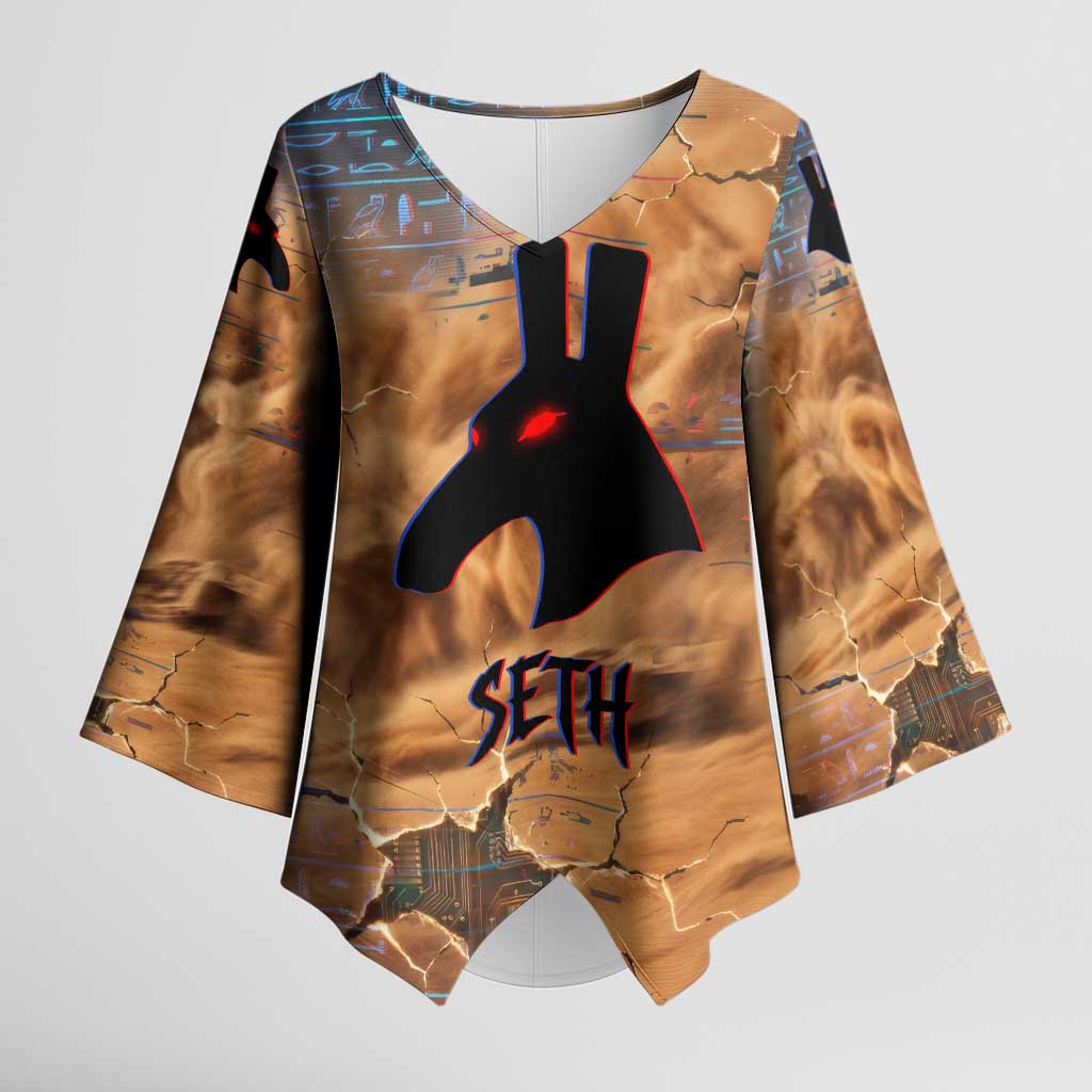 Seth Serpent Kimono Sleeve Blouse Sandstorm Egyptian Chaos God in Ancient Desert Tones