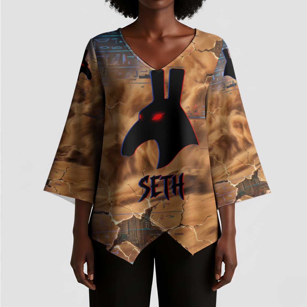 Seth Serpent Kimono Sleeve Blouse Sandstorm Egyptian Chaos God in Ancient Desert Tones
