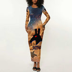Seth Serpent Long Sleeve Bodycon Dress Sandstorm Egyptian Chaos God in Ancient Desert Tones