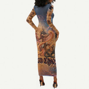 Seth Serpent Long Sleeve Bodycon Dress Sandstorm Egyptian Chaos God in Ancient Desert Tones