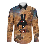 Seth Serpent Long Sleeve Button Shirt Sandstorm Egyptian Chaos God in Ancient Desert Tones