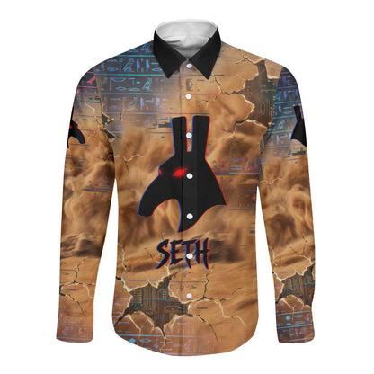 Seth Serpent Long Sleeve Button Shirt Sandstorm Egyptian Chaos God in Ancient Desert Tones
