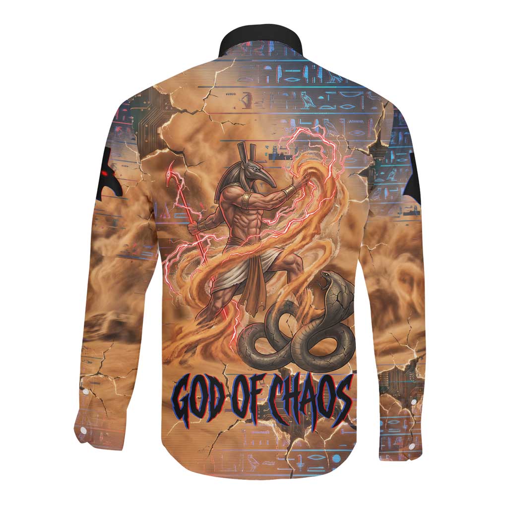 Seth Serpent Long Sleeve Button Shirt Sandstorm Egyptian Chaos God in Ancient Desert Tones