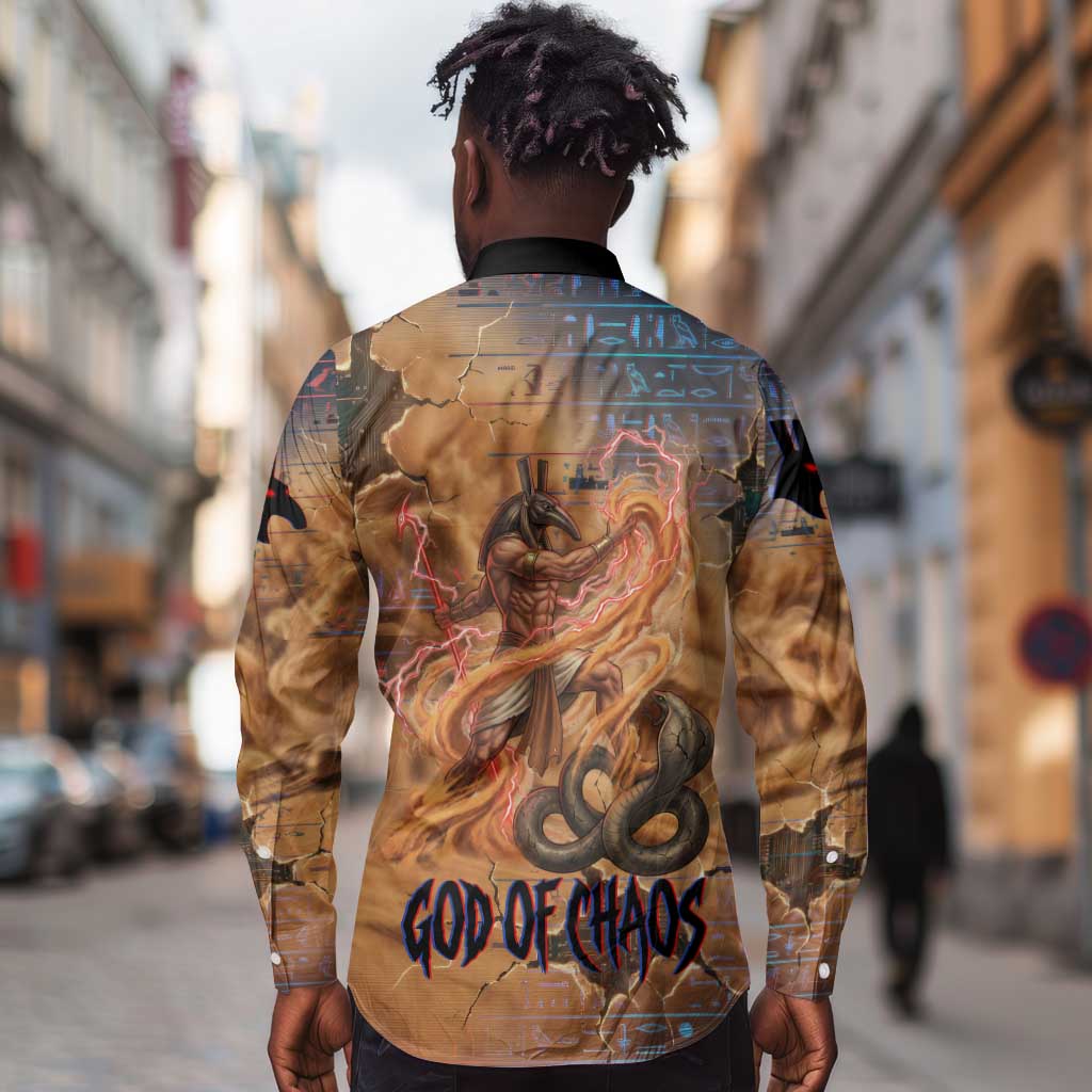 Seth Serpent Long Sleeve Button Shirt Sandstorm Egyptian Chaos God in Ancient Desert Tones