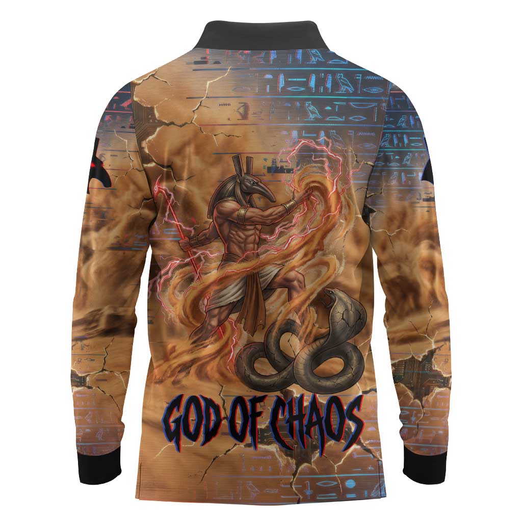 Seth Serpent Long Sleeve Polo Shirt Sandstorm Egyptian Chaos God in Ancient Desert Tones