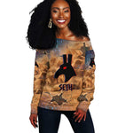 Seth Serpent Off Shoulder Sweater Sandstorm Egyptian Chaos God in Ancient Desert Tones