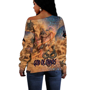 Seth Serpent Off Shoulder Sweater Sandstorm Egyptian Chaos God in Ancient Desert Tones