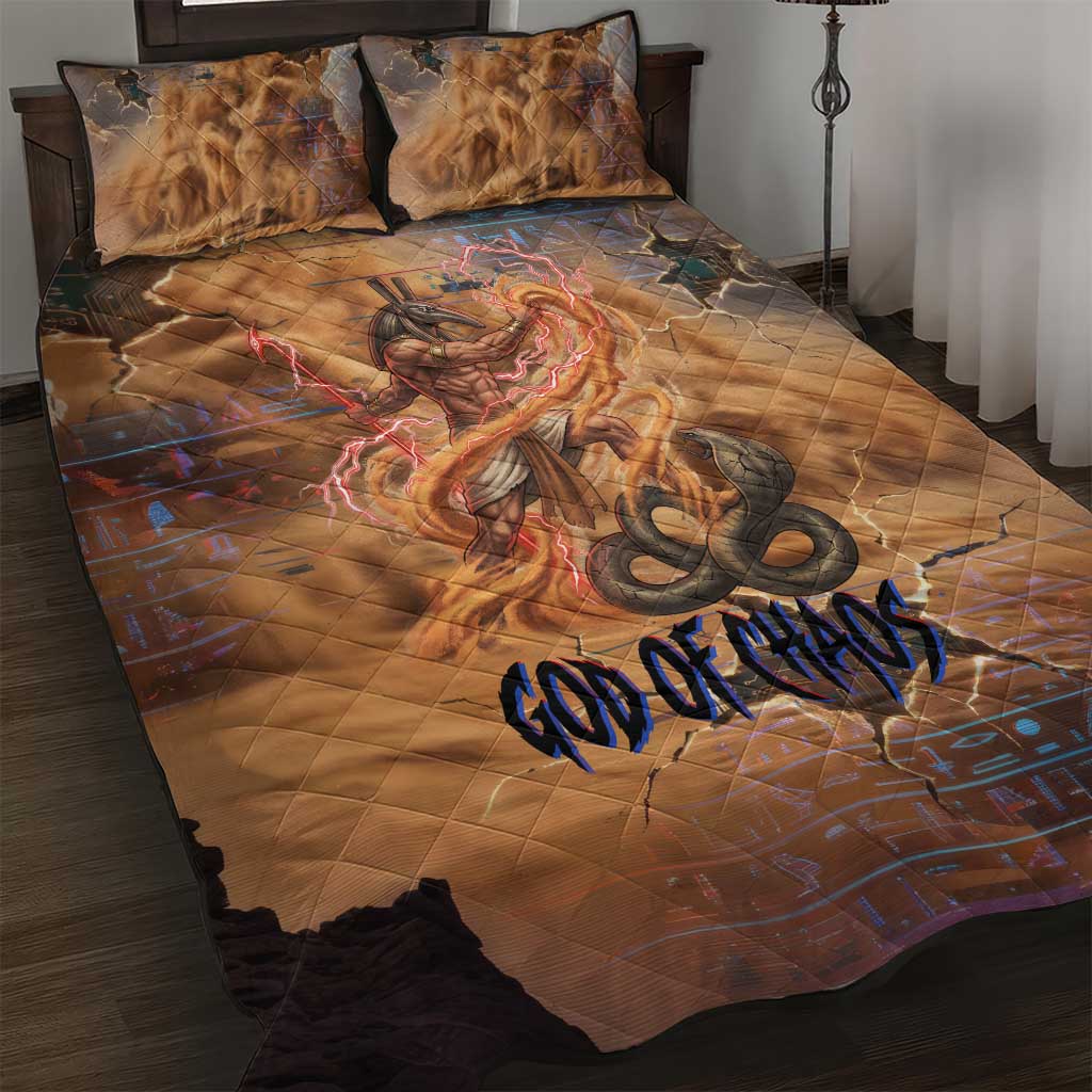 Seth Serpent Quilt Bed Set Sandstorm Egyptian Chaos God in Ancient Desert Tones