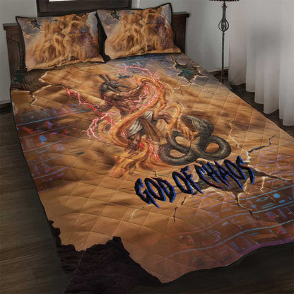 Seth Serpent Quilt Bed Set Sandstorm Egyptian Chaos God in Ancient Desert Tones