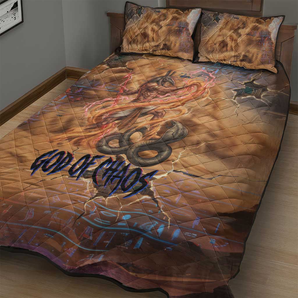 Seth Serpent Quilt Bed Set Sandstorm Egyptian Chaos God in Ancient Desert Tones