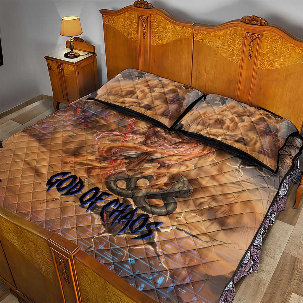 Seth Serpent Quilt Bed Set Sandstorm Egyptian Chaos God in Ancient Desert Tones