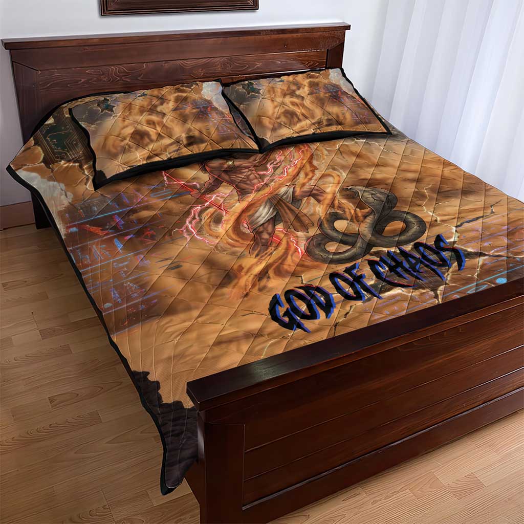 Seth Serpent Quilt Bed Set Sandstorm Egyptian Chaos God in Ancient Desert Tones