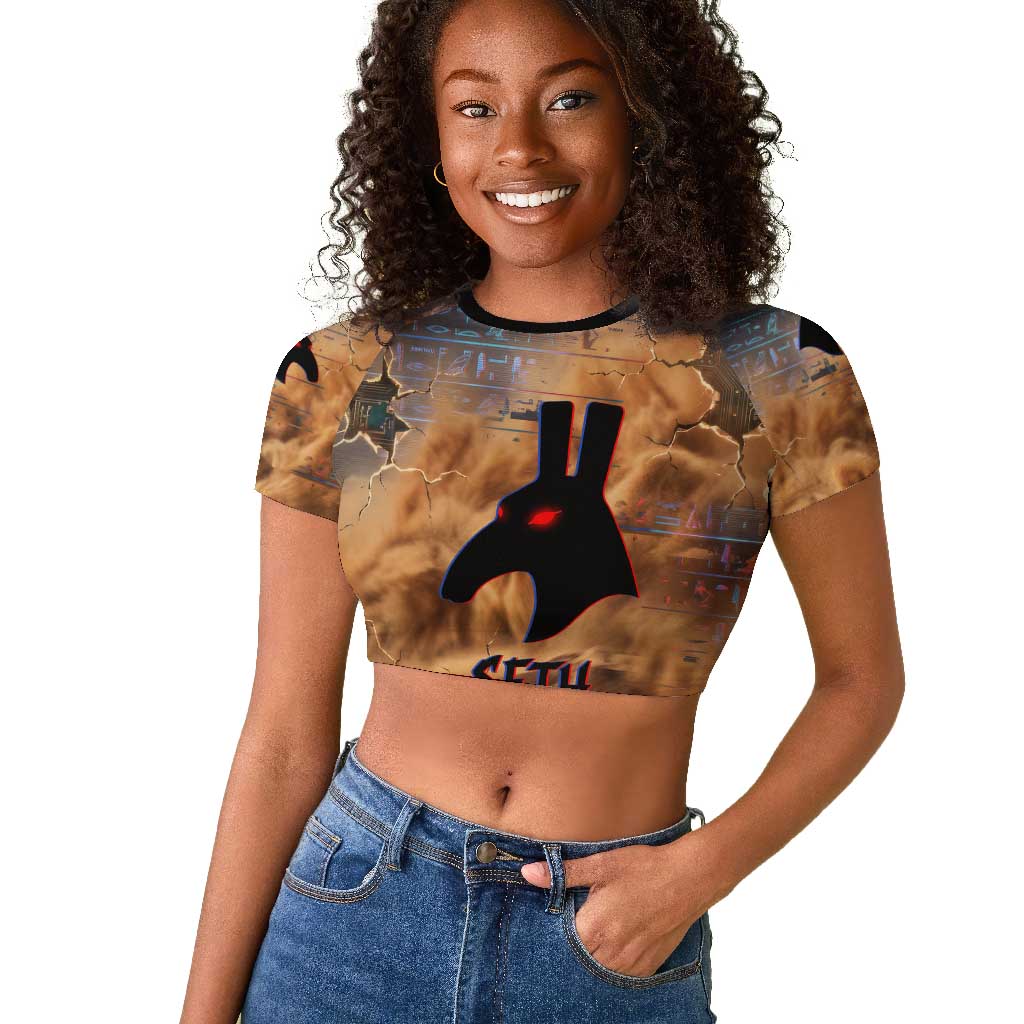 Seth Serpent Raglan Cropped T shirt Sandstorm Egyptian Chaos God in Ancient Desert Tones