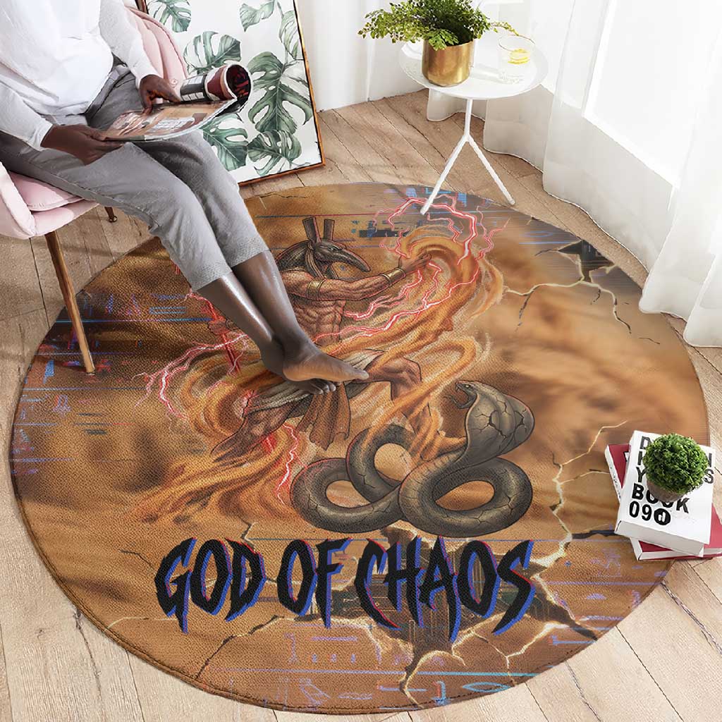 Seth Serpent Round Carpet Sandstorm Egyptian Chaos God in Ancient Desert Tones