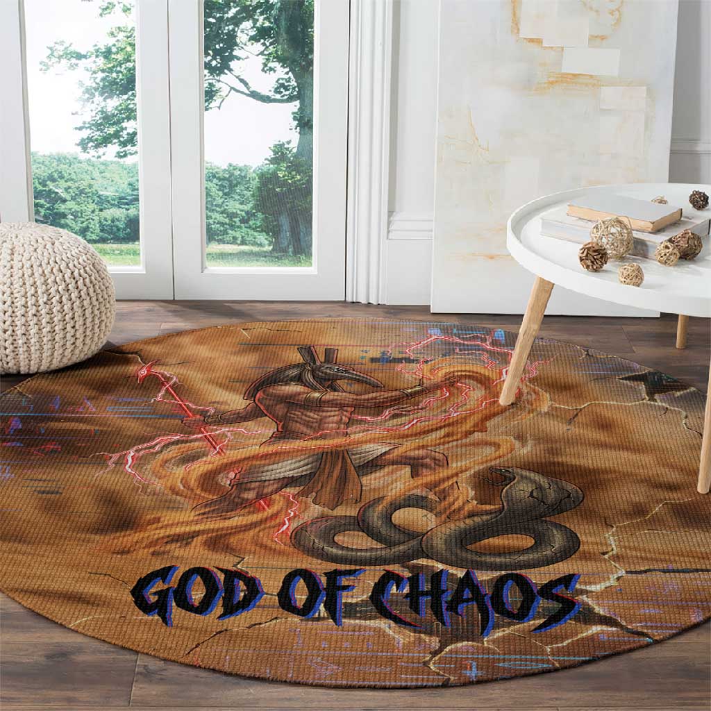 Seth Serpent Round Carpet Sandstorm Egyptian Chaos God in Ancient Desert Tones
