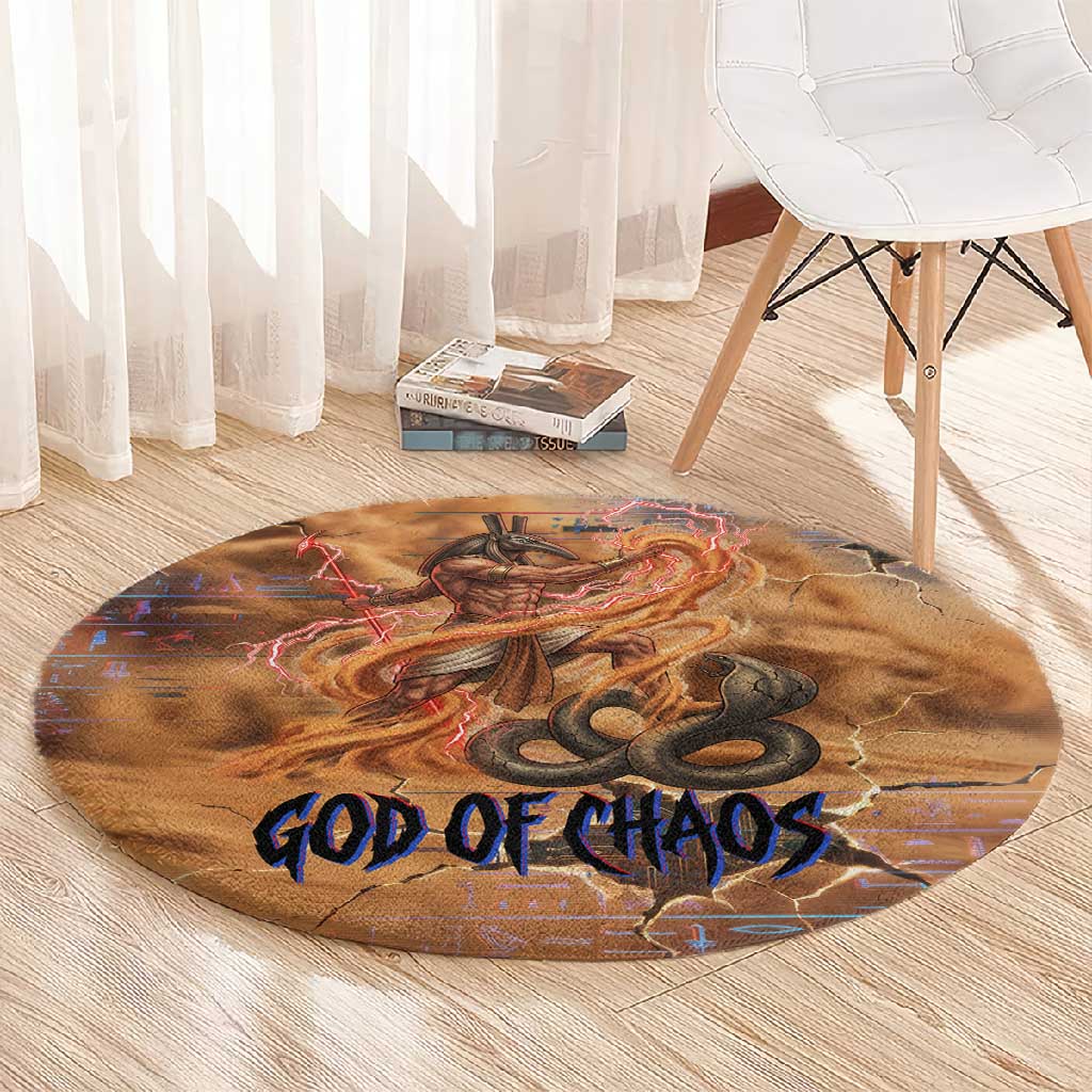 Seth Serpent Round Carpet Sandstorm Egyptian Chaos God in Ancient Desert Tones