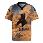 Seth Serpent Rugby Jersey Sandstorm Egyptian Chaos God in Ancient Desert Tones
