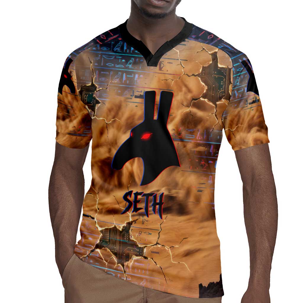 Seth Serpent Rugby Jersey Sandstorm Egyptian Chaos God in Ancient Desert Tones
