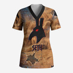 Seth Serpent Scrub Top Sandstorm Egyptian Chaos God in Ancient Desert Tones