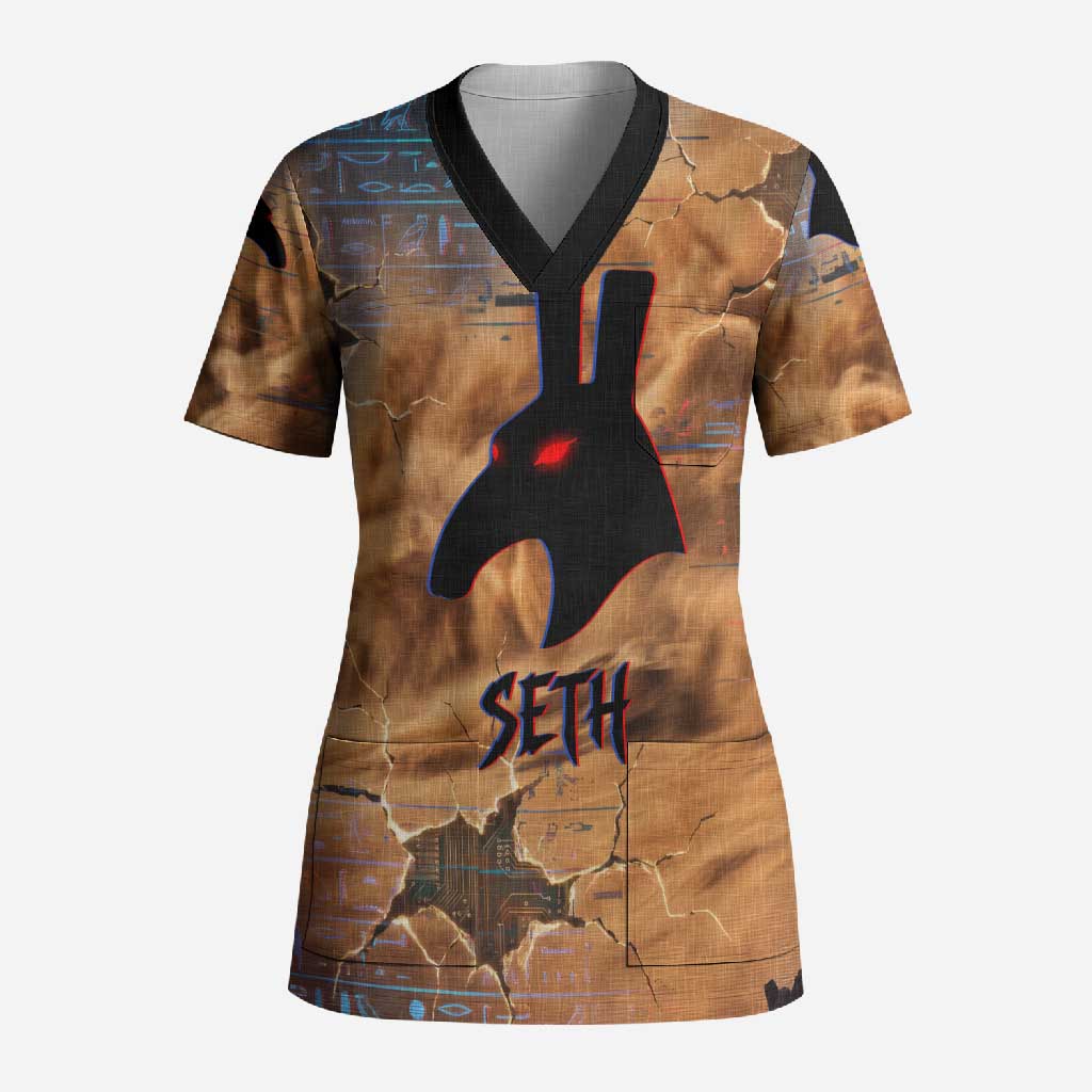 Seth Serpent Scrub Top Sandstorm Egyptian Chaos God in Ancient Desert Tones