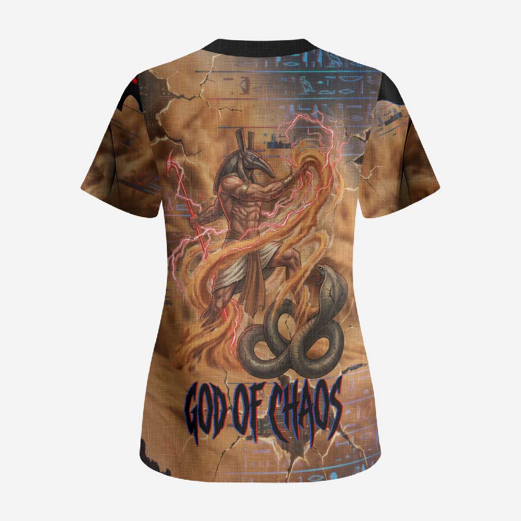 Seth Serpent Scrub Top Sandstorm Egyptian Chaos God in Ancient Desert Tones