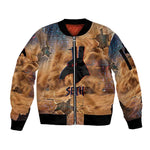 Seth Serpent Sleeve Zip Bomber Jacket Sandstorm Egyptian Chaos God in Ancient Desert Tones