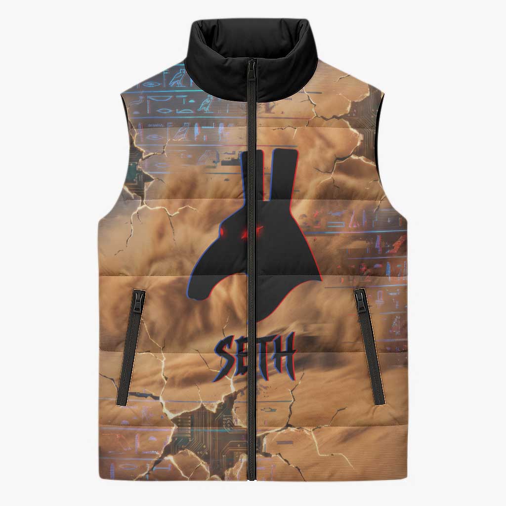 Seth Serpent Sleeveless Puffer Jacket Sandstorm Egyptian Chaos God in Ancient Desert Tones