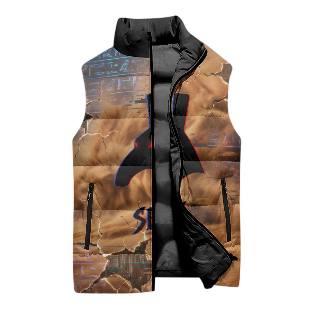 Seth Serpent Sleeveless Puffer Jacket Sandstorm Egyptian Chaos God in Ancient Desert Tones