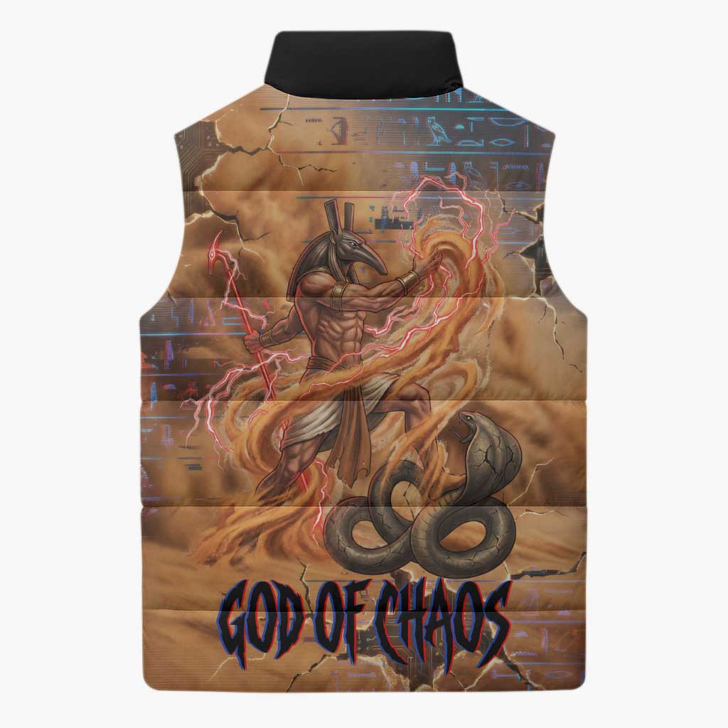 Seth Serpent Sleeveless Puffer Jacket Sandstorm Egyptian Chaos God in Ancient Desert Tones