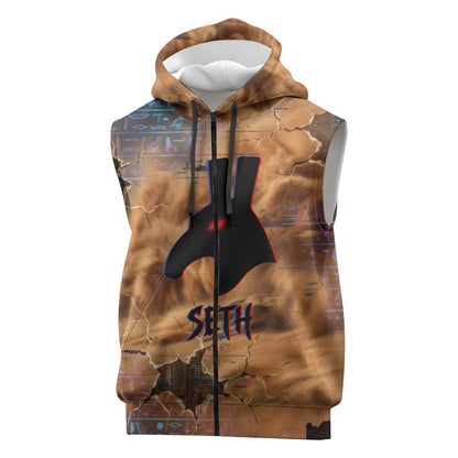 Seth Serpent Sleeveless Zip Hoodie Sandstorm Egyptian Chaos God in Ancient Desert Tones