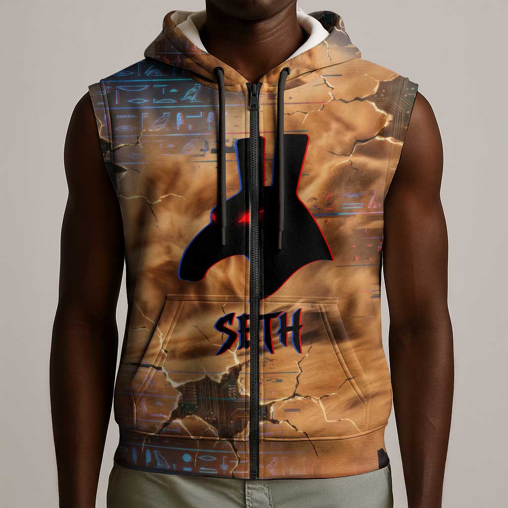 Seth Serpent Sleeveless Zip Hoodie Sandstorm Egyptian Chaos God in Ancient Desert Tones