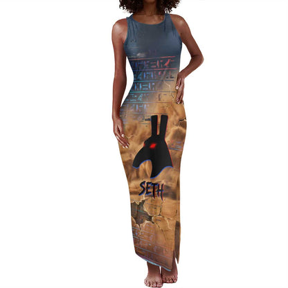 Seth Serpent Tank Maxi Dress Sandstorm Egyptian Chaos God in Ancient Desert Tones