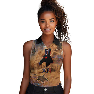 Seth Serpent Women Sleeveless Polo Shirt Sandstorm Egyptian Chaos God in Ancient Desert Tones