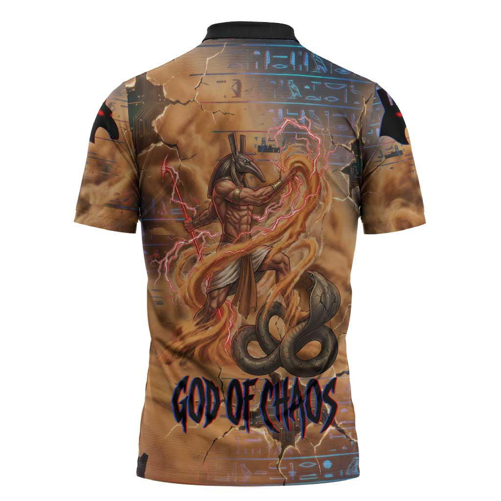 Seth Serpent Zipper Polo Shirt Sandstorm Egyptian Chaos God in Ancient Desert Tones